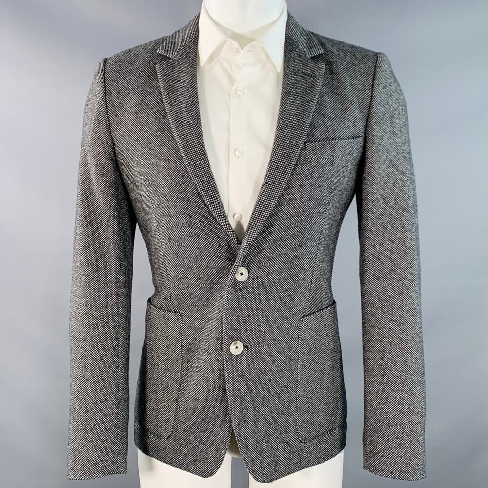 AMI by ALEXANDRE MATTIUSSI 36 Black Grey Woven Wool Blend Notch Lapel Sport Coat